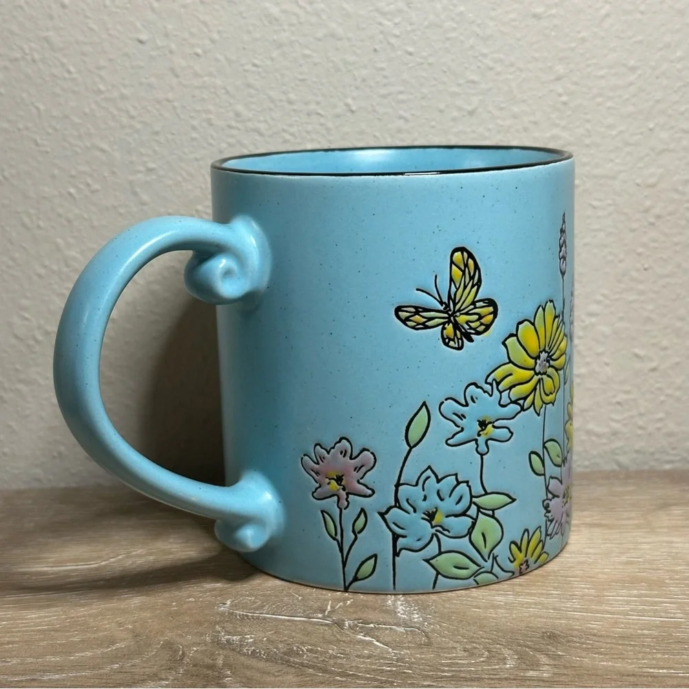 Spectrum Designz Coffee Mug Spring Valley Flowers 21 Oz Turquoise Blue - Picture 5 of 7